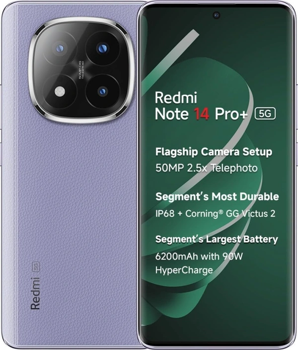 Redmi Note 14 Pro+ 5G AI Smartphone (Phantom Purple, 12GB RAM + 512GB Storage) | Snapdragon 7s Gen 3 Processor | AMOLED Display | Dual Nano-SIM | 6200mAh Battery