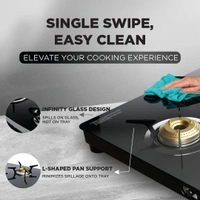 Preethi Luxe Max 4 Burner Glass Top Gas Stove With Driptray Less Infinity Design, With Jumbo Burner, 5 Year Warranty on Glass & Burner, Manual Design, Black  GTS-418  