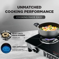 Preethi Bluflame Streak Plus Glass Top 2 Burner Gas Stove, with Jumbo Burner, Manual Ignition, Black   GTS-116
