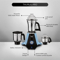 Preethi Taurus Pro Mixer Grinder for Kitchen, 3 Jars 1000 Watt Mixie, Dry and Wet Grinder Jar, 2 Year Warranty, Blue-Black, (Mg-259) Plastic  MG-259