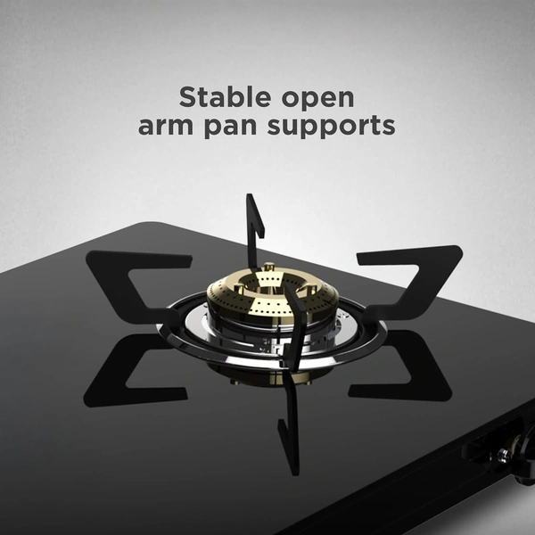 ‎Preethi Luxe 3 Burner Glass Top Gas Stove With Driptray Less Infinity Design, 5 Year Warranty On Glass & Burner, Manual Design, Black  GTS-415