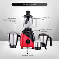 Preethi Peppy Plus MG-246 Mixer Grinder, 750 watt, Red-Black, 4 Jars - Super Food Jar with Texture Builder & 3D Airflow Technology, Vega W5 Motor with 5yr Warranty & Lifelong Free Service, Standard   MG-246