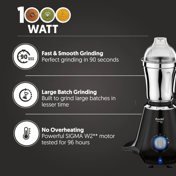 Preethi Plastic Taurus Plus 1000 Watt Mixer Grinder|4 Jars With Super Extractor Juicer Jar,2 Yr Guarantee&Lifelong Free Service,Blue/Black(Mg-257)  MG-257  