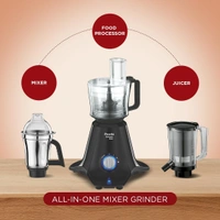 Preethi Zodiac MG-218 mixer grinder, 750 watt, Black/Light Grey, 5 jars - 3 In 1 insta fresh juicer Jar & Master chef food processor Jar, Vega W5 motor with 5yr Warranty & Lifelong Free Service MG-261