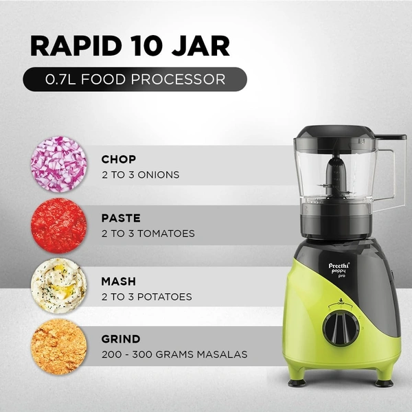 Preethi Peppy Pro Mixer Grinder for Kitchen| 750 Watts Mixie,4 Jars| 5 Yr Motor Warranty & Lifelong free service|Green/Black   MG-247