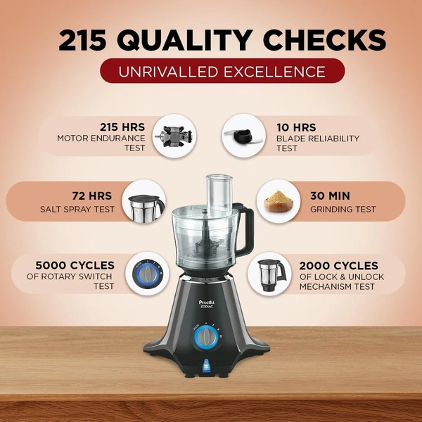 Preethi Zodiac MG-218 mixer grinder, 750 watt, Black/Light Grey, 5 jars - 3 In 1 insta fresh juicer Jar & Master chef food processor Jar, Vega W5 motor...  MG-218