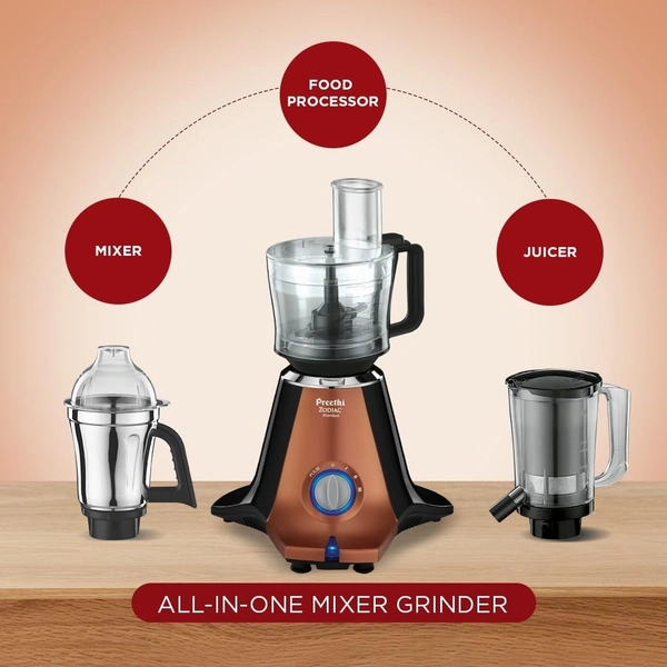  Preethi Zodiac Stardust Mixer Grinder for Kitchen, 5 Jars 750 Watt Mixie (3 Stainless steel Jars +1 Juicer Jar+1 Master Chef Plus Food processor Jar),...   MG-265