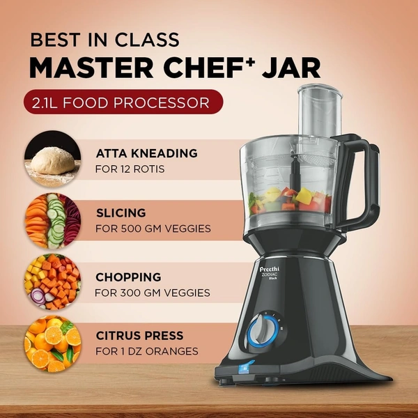 Preethi Zodiac MG-218 mixer grinder, 750 watt, Black/Light Grey, 5 jars - 3 In 1 insta fresh juicer Jar & Master chef food processor Jar, Vega W5 motor with 5yr Warranty & Lifelong Free Service MG-261