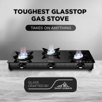 Preethi Valentino glass top 3 burner gas stove, Manual Ignition, Black (ISI Approved with Life Time Brand Warranty)  GTS-121