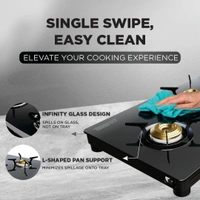 Preethi Tempered Glass Luxe Pro 3 Burner Glass Top Gas Stove With Driptray Less Infinity Design, With Jumbo Burner, 5 Year Warranty On Glass & Burner, Manual Design, Black  GTS-417