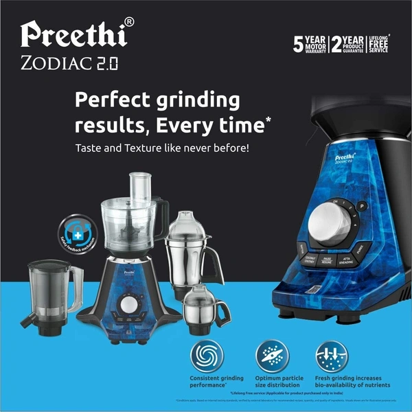  Preethi MG 261 Zodiac Black, 750 Watts, 5 Jars - Masterchef Jar, Super Extractor, 5 Yr Motor Warranty & Lifelong Free service, Black  MG-235