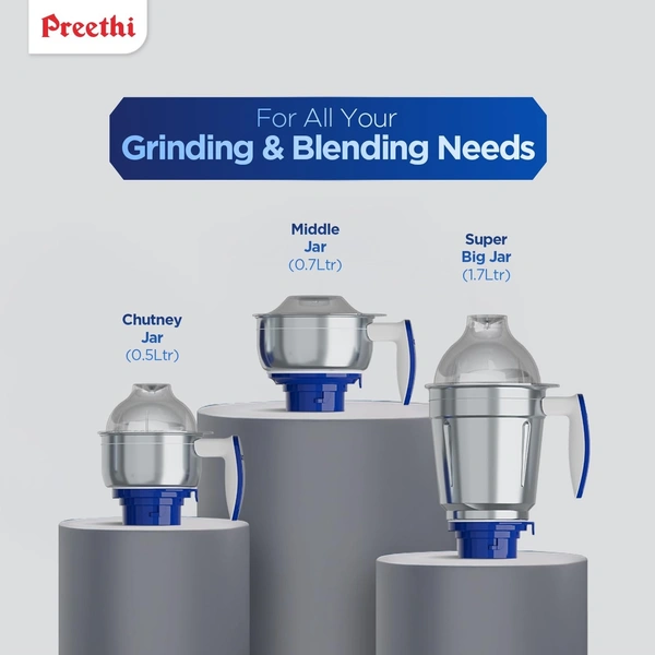  Preethi Blue Leaf Gold MG 150 Mixer Grinder 750 watt, 3 Jars, White  MG-150