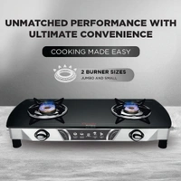 Preethi Bluflame Streak Plus Glass Top 2 Burner Gas Stove, with Jumbo Burner, Manual Ignition, Black   GTS-116