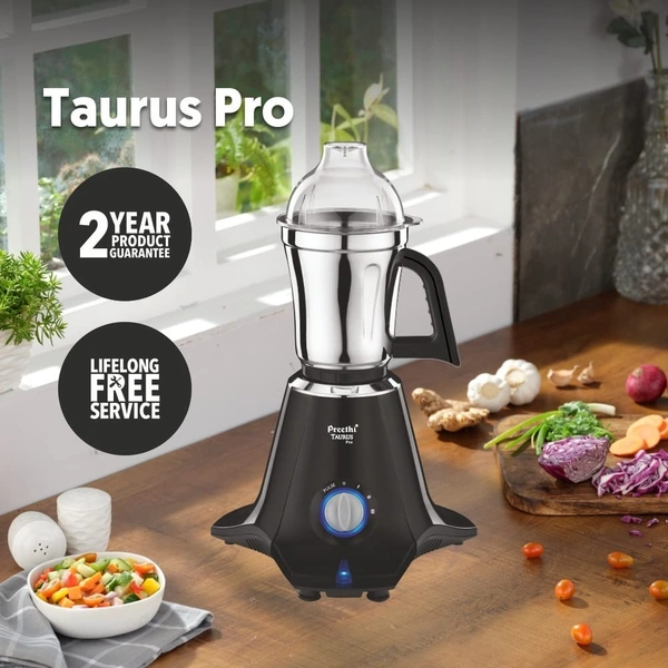 Preethi Taurus Pro MG-256 | 1000 Watt Mixer Grinder | 3 Jars | Black | 2-Year Warranty | Lifelong Free Service  MG-256  