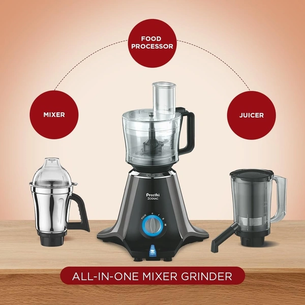 Preethi Zodiac MG-218 mixer grinder, 750 watt, Black/Light Grey, 5 jars - 3 In 1 insta fresh juicer Jar & Master chef food processor Jar, Vega W5 motor...  MG-218