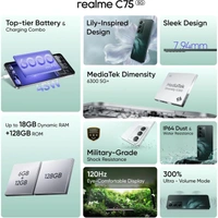 realme C75 5G Smartphone Android 15 Display 6.67" FHD 120Hz 6000mAh Battery 45W Charge 4GB RAM 128GB ROM Dual SIM Support AI Camera Fingerprint WiFi GPS (Black)