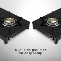 Preethi Luxe 2 Burner Glass Top Gas Stove With Driptray Less Infinity Design, 5 Year Warranty on Glass & Burner, Manual Design, Black  GTS-414