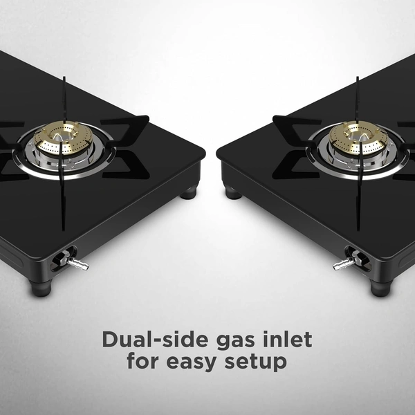Preethi Luxe 2 Burner Glass Top Gas Stove With Driptray Less Infinity Design, 5 Year Warranty on Glass & Burner, Manual Design, Black  GTS-414
