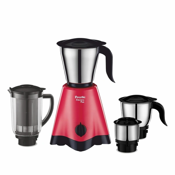 Preethi Crown Plus Mixer Grinder |600 Watt Mixie,4 Jars|Super Extractor Juicer Jar | 5yr Motor Warranty & Lifelong Free Service|White/Purple  MG -258