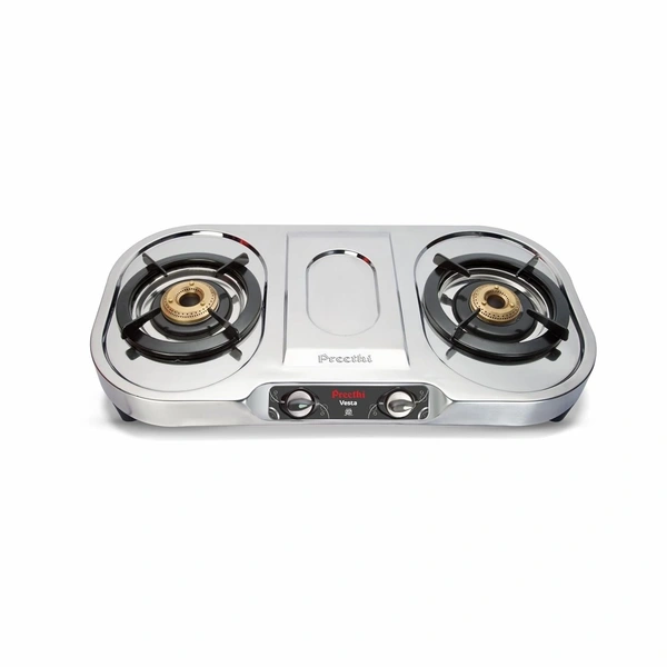 Preethi Vesta Stainless Steel Manual 2-Burner Gas Stove, (Silver) 14-Pieces  SSGS-004
