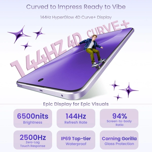 realme 15 Pro 5G Smartphone 8+256GB Purple,4K 60FPS,144Hz HyperGlow 4D Curve Display,7000mAh Battery,80W SuperVOOC, Camera Triple 50MP, Snapdragon 7 Gen 4, IP69