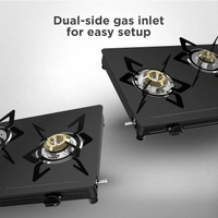 ‎Preethi Luxe 3 Burner Glass Top Gas Stove With Driptray Less Infinity Design, 5 Year Warranty On Glass & Burner, Manual Design, Black  GTS-415