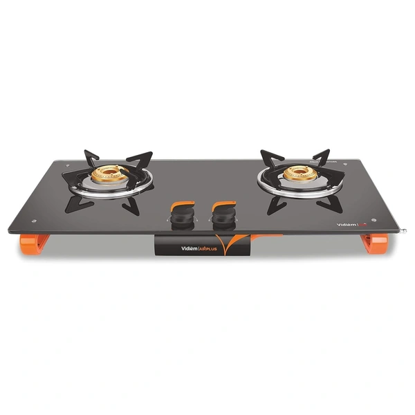 Vidiem Air Plus 2 Burner Gas Stove | Frameless 8mm Toughened Glass Cooktop | Manual Ignition | Heavy Duty Brass Burners | Lifetime Glass Warranty