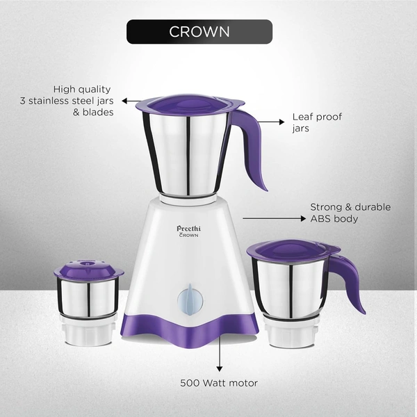 Preethi Crown MG-205 500-Watt Mixer Grinder (White/Purple)  MG-205