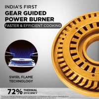 Preethi Bluflame Sparkle Power Duo 3 Burner Glass top Gas Stove with Power Burner and Swirl flame technology, saves gas and cooks faster, Manual Ignition, Black  GTS-403 