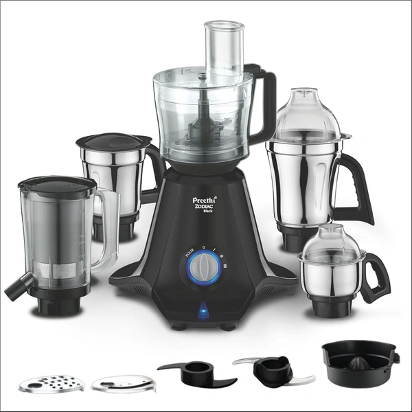 Preethi Zodiac MG-218 mixer grinder, 750 watt, Black/Light Grey, 5 jars - 3 In 1 insta fresh juicer Jar & Master chef food processor Jar, Vega W5 motor with 5yr Warranty & Lifelong Free Service MG-261