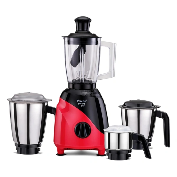 Preethi Peppy Plus MG-246 Mixer Grinder, 750 watt, Red-Black, 4 Jars - Super Food Jar with Texture Builder & 3D Airflow Technology, Vega W5 Motor with 5yr Warranty & Lifelong Free Service, Standard   MG-246