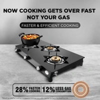 Preethi Bluflame Sparkle Power Duo 3 Burner Glass top Gas Stove with Power Burner and Swirl flame technology, saves gas and cooks faster, Manual Ignition, Black  GTS-403 