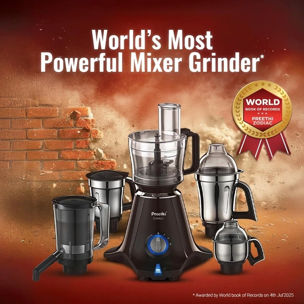 Preethi Zodiac MG-218 mixer grinder, 750 watt, Black/Light Grey, 5 jars - 3 In 1 insta fresh juicer Jar & Master chef food processor Jar, Vega W5 motor...  MG-218