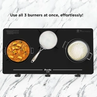 ‎Preethi Luxe 3 Burner Glass Top Gas Stove With Driptray Less Infinity Design, 5 Year Warranty On Glass & Burner, Manual Design, Black  GTS-415