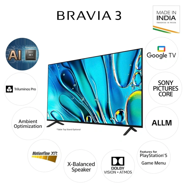  Sony BRAVIA 3 Series 215 cm (85 inches) 4K Utra HD AI Smart LED Google TV K-85S30 (Black)
