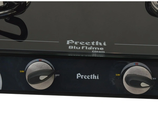  Click to see full view       Preethi Blu Flame Gleam Glass Top 2-Burner Manual Gas Stove (Black) (ISI Certified)   GTS102