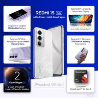Redmi 15 5G Frosted White 6GB + 128GB | Segment's Largest 7000mAhA Battery | Segment's Largest Display 17.53cm(6.9) Up to 144Hz | Snapdragon 6s Gen 3 | 18W Reverse Charging | 50MP AI Dual Camera