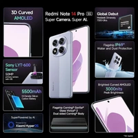 Redmi Note 14 Pro 5G Phantom Purple 8GB RAM 128GB Storage|50 MP Sony Camera Setup|Corning Gorilla Glass Victus 2 | 1.5K 3D Curved AMOLED | Mediatek Dimensity 7300- Ultra