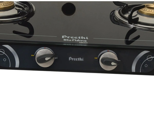 Preethi Blu Flame Gleam Glass Top 2-Burner Manual Gas Stove (Black) (ISI Certified), GTS102      SSGS-426