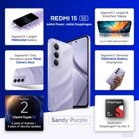 Redmi 15 5G Sandy Purple 8GB + 256GB | Segment's Largest 7000mAhA Battery | Segment's Largest Display 17.53cm(6.9) Up to 144Hz | Snapdragon 6s Gen 3 | 18W Reverse Charging | 50MP AI Dual Camera