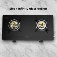 Preethi Luxe 2 Burner Glass Top Gas Stove With Driptray Less Infinity Design, 5 Year Warranty on Glass & Burner, Manual Design, Black  GTS-416