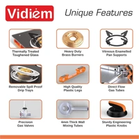 Vidiem Air Plus 2 Burner Gas Stove | Frameless 8mm Toughened Glass Cooktop | Manual Ignition | Heavy Duty Brass Burners | Lifetime Glass Warranty