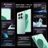 Redmi Note 14 Pro 5G Ivy Green 8GB RAM 256GB Storage|50 MP Sony Camera Setup|Corning Gorilla Glass Victus 2 | 1.5K 3D Curved AMOLED | Mediatek Dimensity 7300- Ultra
