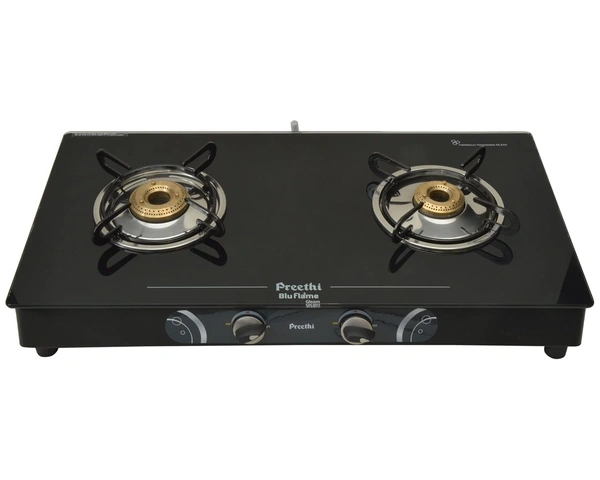  Click to see full view       Preethi Blu Flame Gleam Glass Top 2-Burner Manual Gas Stove (Black) (ISI Certified)   GTS102