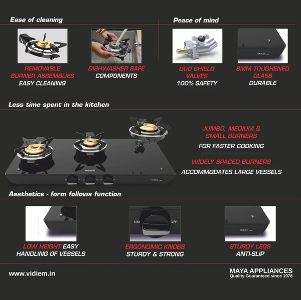 VIDIEM VOGUE VESTA 3 BURNER GAS STOVE