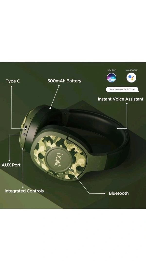 Refurbished boAt Rockerz 550 with 50mm Drivers, 20 HRS Playback & Physical Noise Isolation Bluetooth Headset (Red, On the Ear) - army