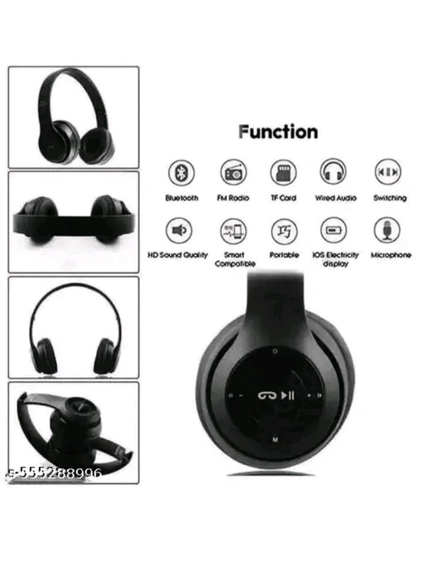 BUFONA Bluetooth Over Ear Foldable Wireless BUNAP47 Gaming Headphone Bluetooth Headset (Black, On the Ear) - Black