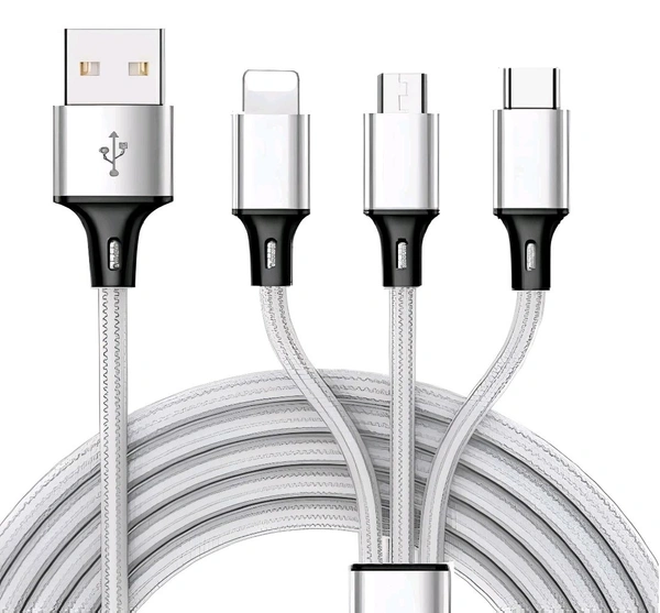 3-in-1 Charging Cable | USB to Type-C + Micro + Lightning – Fast Charge Cable