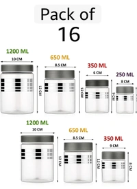 Pack of 16 Transparent Food Storage Containers (1200ML, 650ML, 350ML, 250ML)

