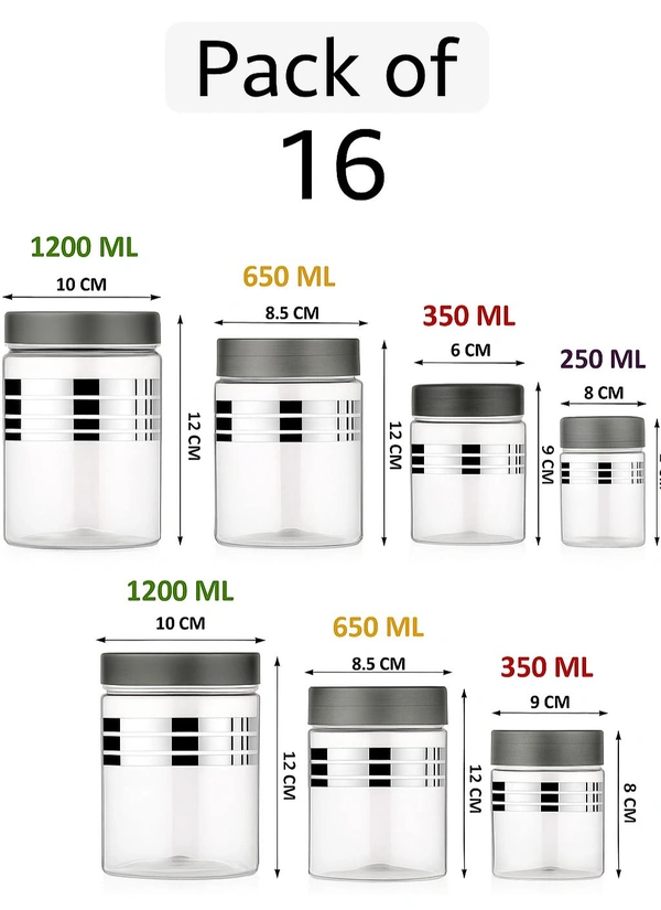 Pack of 16 Transparent Food Storage Containers (1200ML, 650ML, 350ML, 250ML)

